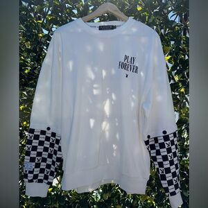 PLAYBOY Black and White Crewneck Sweater with Graphic Details NWOT